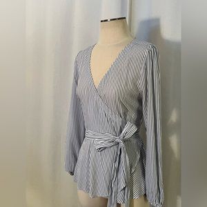 LOFT blue and white wrap shirt. Size M